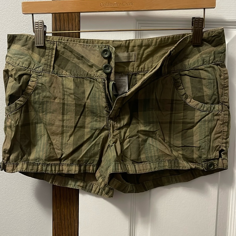 2000s NoBo Olive Green Plaid Short Shorts